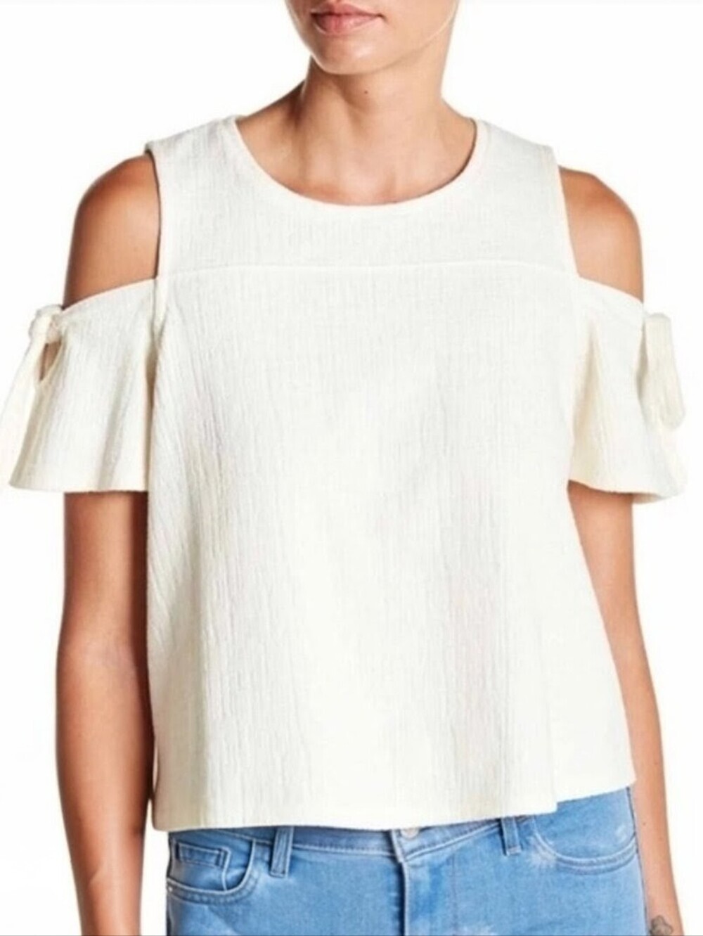 Madewell Cream Cold-Shoulder Tie Top Sz XS